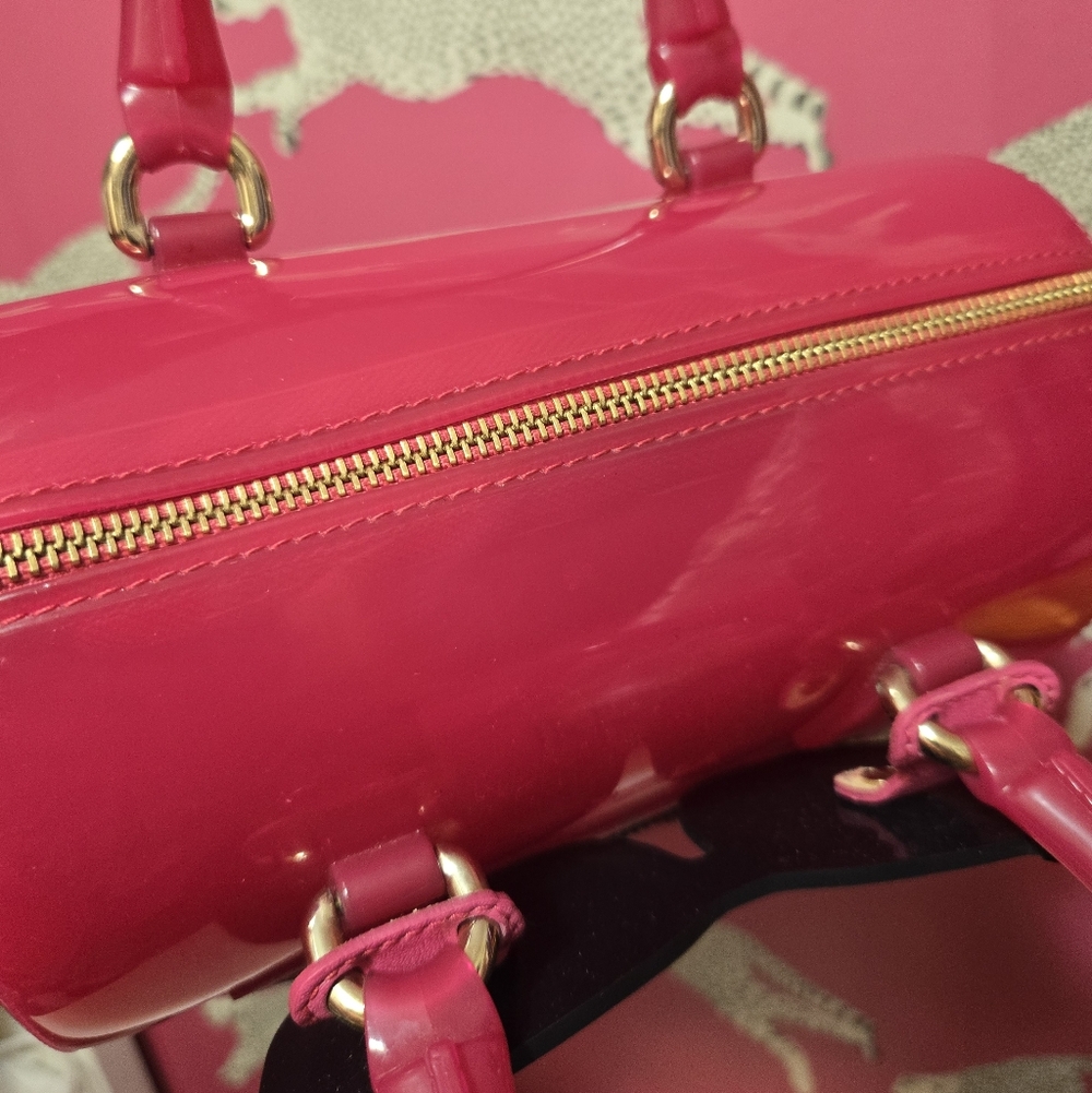 GUC Furla Candy Gang Sweetie Hot Pink Satchel Top Handle Boston Bag With Lock - Picture 9 of 11